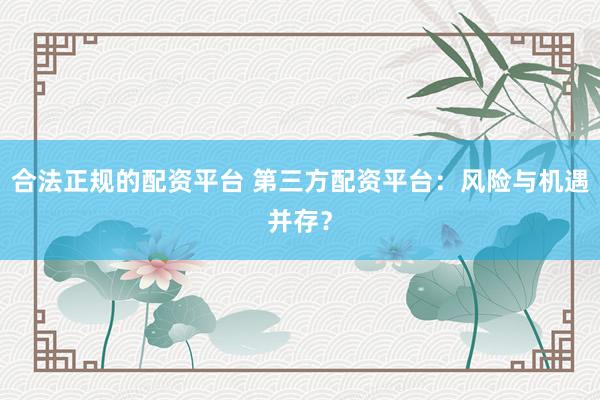 合法正规的配资平台 第三方配资平台：风险与机遇并存？