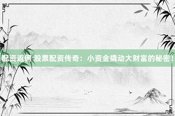 配资返佣 股票配资传奇：小资金撬动大财富的秘密！