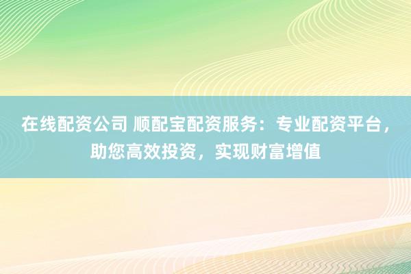 在线配资公司 顺配宝配资服务：专业配资平台，助您高效投资，实现财富增值