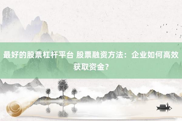 最好的股票杠杆平台 股票融资方法：企业如何高效获取资金？