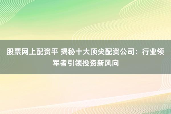 股票网上配资平 揭秘十大顶尖配资公司：行业领军者引领投资新风向