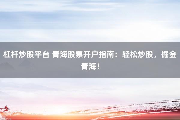 杠杆炒股平台 青海股票开户指南：轻松炒股，掘金青海！