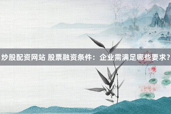 炒股配资网站 股票融资条件:企业需满足哪些要求?