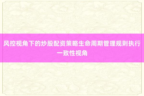 风控视角下的炒股配资策略生命周期管理规则执行一致性视角