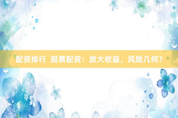 配资排行 股票配资:放大收益,风险几何?