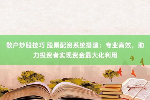 散户炒股技巧 股票配资系统搭建:专业高效,助力投资者实现资金最大化利用