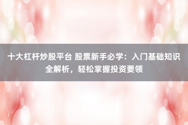 十大杠杆炒股平台 股票新手必学：入门基础知识全解析，轻松掌握投资要领