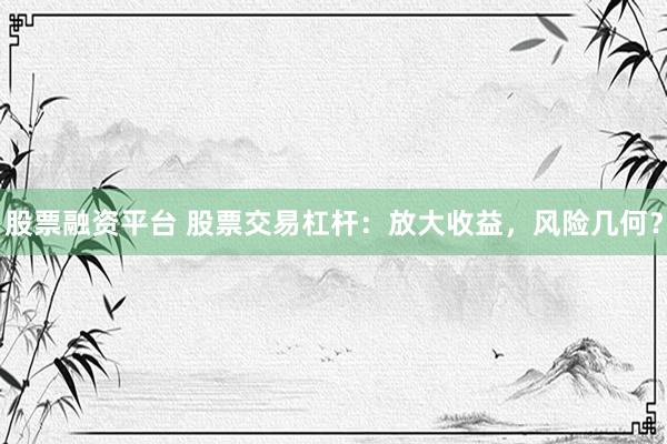 股票融资平台 股票交易杠杆：放大收益，风险几何？