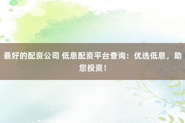 最好的配资公司 低息配资平台查询：优选低息，助您投资！
