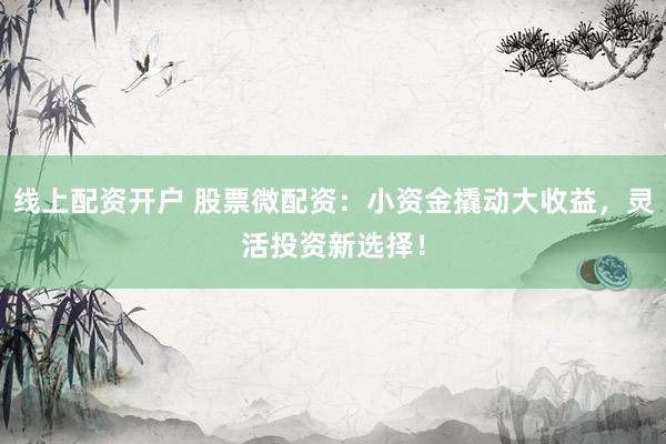 线上配资开户 股票微配资：小资金撬动大收益，灵活投资新选择！