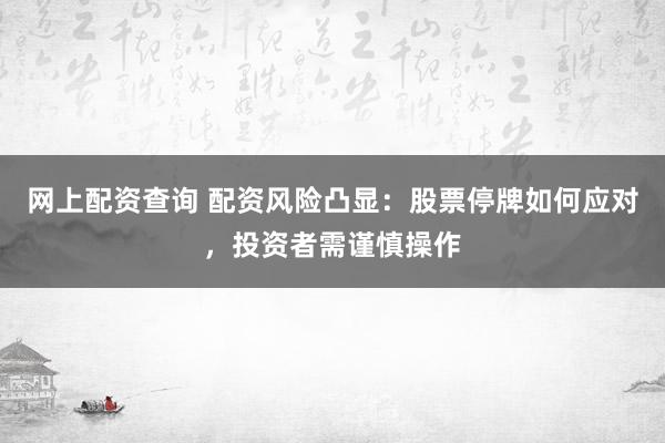 网上配资查询 配资风险凸显：股票停牌如何应对，投资者需谨慎操作