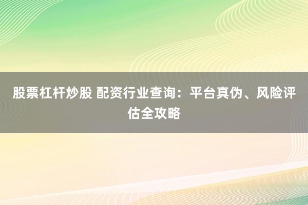 股票杠杆炒股 配资行业查询：平台真伪、风险评估全攻略