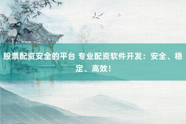 股票配资安全的平台 专业配资软件开发:安全、稳定、高效!