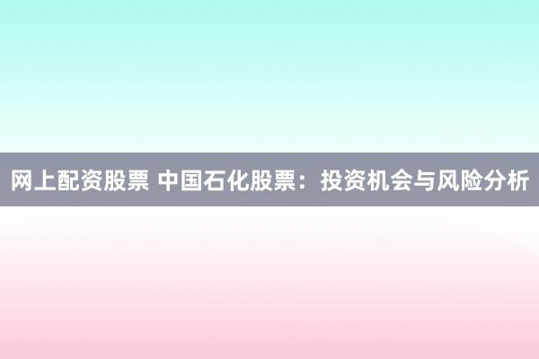 网上配资股票 中国石化股票：投资机会与风险分析