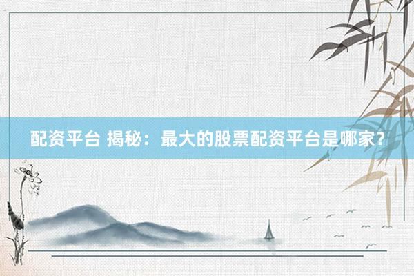 配资平台 揭秘:最大的股票配资平台是哪家?